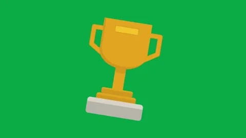 Golden trophy cup animated icon moving on green screen for success and award cli Stock Footage 332067157