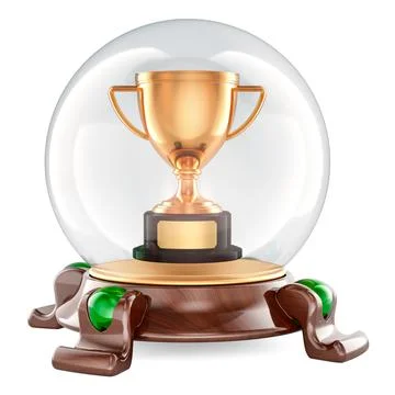 Golden trophy cup in crystal ball. Victory prediction, concept. 3D rendering Stock Illustration