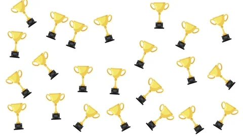Golden Trophy Cup Icons Pattern Isolated on White Background for Success Concept Stock Footage 345539627