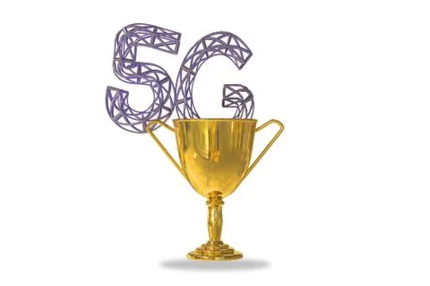 Golden trophy cup isolated on white background with a 5G letter Stock Illustration