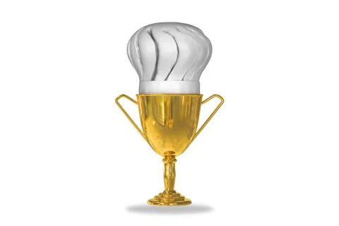 Golden trophy cup isolated on white background with a Chef hat inside. Stock Illustration