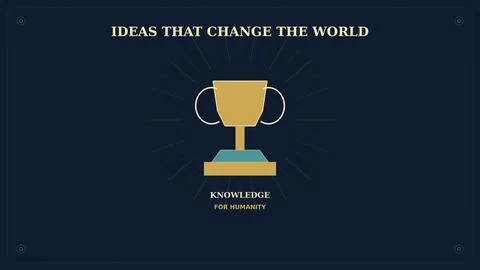 Golden trophy cup with knowledge for humanity text on dark background illus.. Stock Illustration