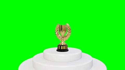 Golden Trophy Cup Rotating on White Pedestal Green Screen 4K Stock Footage 336957404