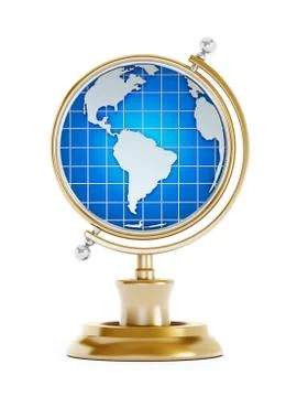 Golden trophy with earth map. 3D illustration Stock Illustration