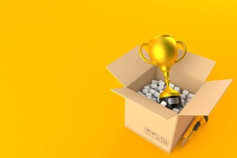 Golden trophy inside package Stock Illustration
