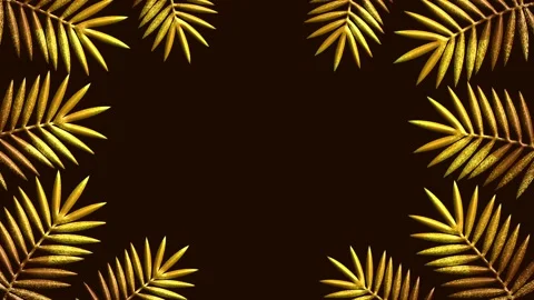 Golden Tropical Mixed Leaf Dark Brown Scattered Luxury Pattern Loop Animation Stock Footage 330436456