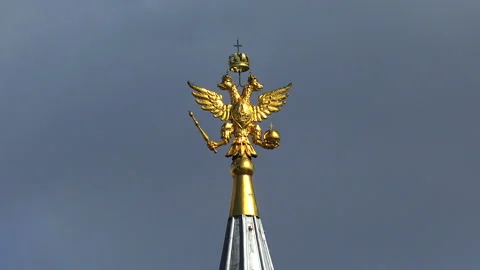 Golden two-headed eagle. Coat of arms of Russia. Stock Footage 141615259