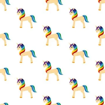 Golden Unicorn with a Rainbow Mane. Stock Illustration