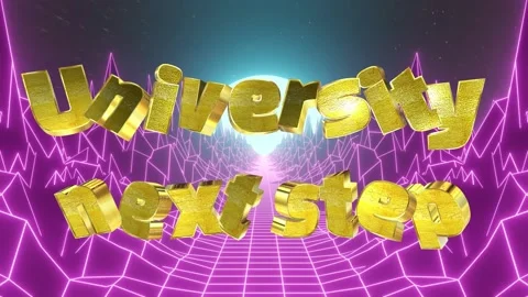 Golden university next step text animation moving through retro synthwave neon Stock Footage 344419241