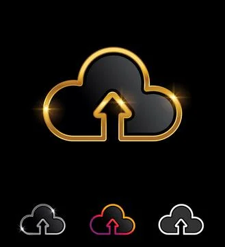 Golden Upload Cloud Vector Sign Stock Illustration