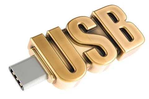 Golden USB flash drive, 3D rendering Stockillustratie