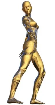 Golden Used Metallic Android Female Futuristic Artificial Intelligence 3D Ill Illustrazione stock