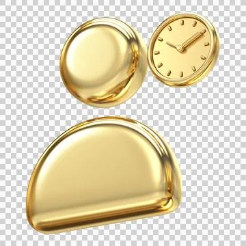 Golden user profile icon with clock symbol representing account history or .. Stock Illustration