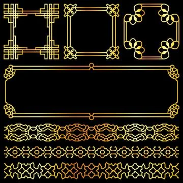 Golden vector asian retro frames and borders set Stock Illustration