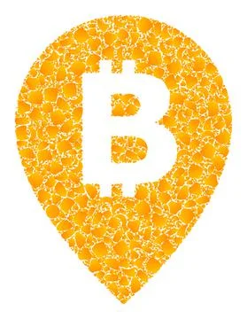 Golden Vector Bitcoin Map Pointer Mosaic Icon Stock Illustration