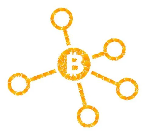 Golden Vector Bitcoin Node Links Mosaic Icon Stock Illustration