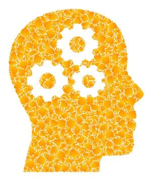 Golden Vector Brain Gears Mosaic Icon 스톡 일러스트