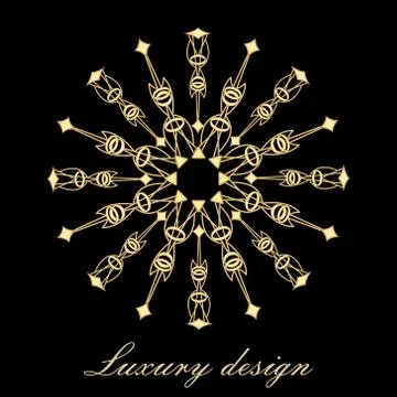 Golden vector element for design template. 3d filigree motif on black background Stock Illustration
