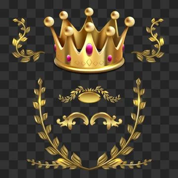 Golden vector heraldic elements. Kings crown, laurel wreath Stock Illustration