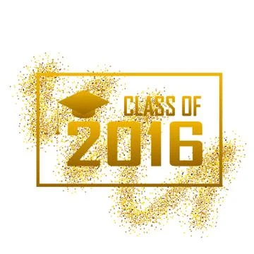 Golden vector illustration of a graduating class in 2016 graphics elements Stock Illustration