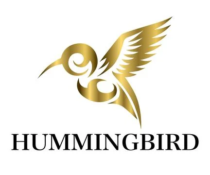 Golden Vector illustration on a white background of flying hummingbird. Illustrazione stock