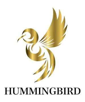 Golden Vector illustration on a white background of flying hummingbird. Stock-Illustration