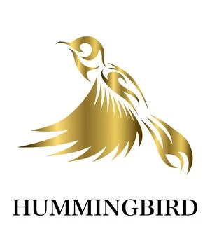 Golden Vector illustration on a white background of flying hummingbird.. Stock Illustration