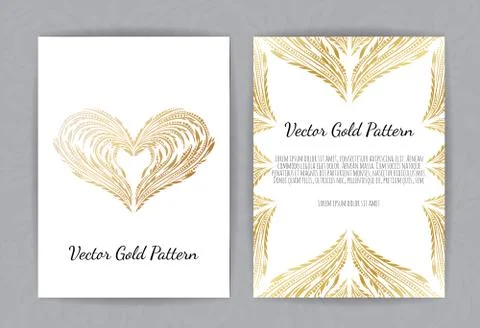 Golden Vector invitation with floral elements. Stock Illustration