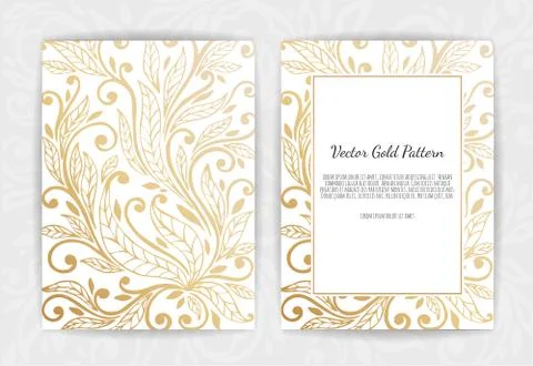 Golden Vector invitation with floral elements. Illustrazione stock