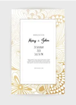 Golden Vector invitation with floral elements. Stock Illustration