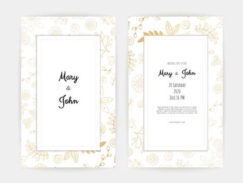 Golden Vector invitation with floral elements. Illustrazione stock