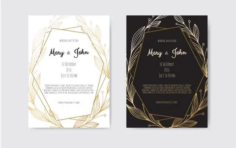 Golden Vector invitation with floral elements. Stock Illustration