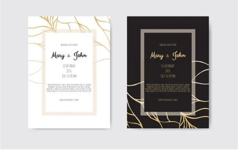 Golden Vector invitation with floral elements. 库存插图