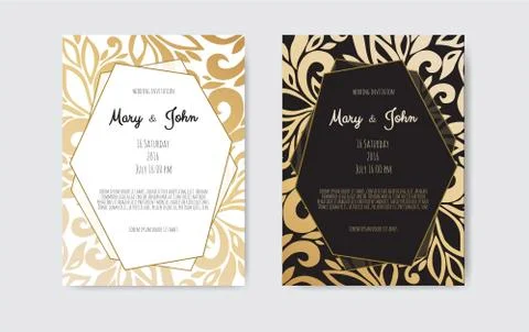 Golden Vector invitation with floral elements. Illustrazione stock