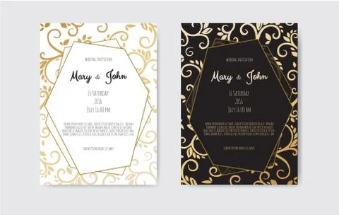 Golden Vector invitation with floral elements. Illustrazione stock