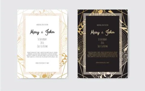 Golden Vector invitation with floral elements. Stock Illustration