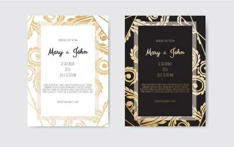 Golden Vector invitation with floral elements. Stock Illustration