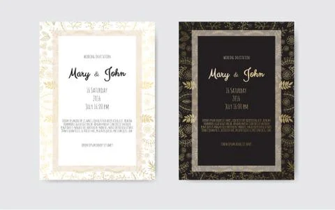 Golden Vector invitation with floral elements. Illustrazione stock