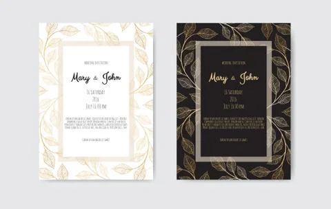 Golden Vector invitation with floral elements. Luxury ornament template. gree Stock Illustration