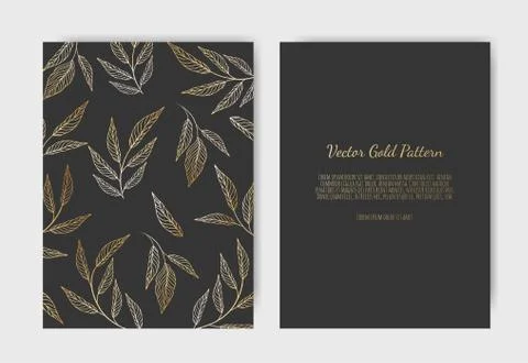 Golden Vector invitation with floral elements. Luxury ornament template. gree Stock Illustration