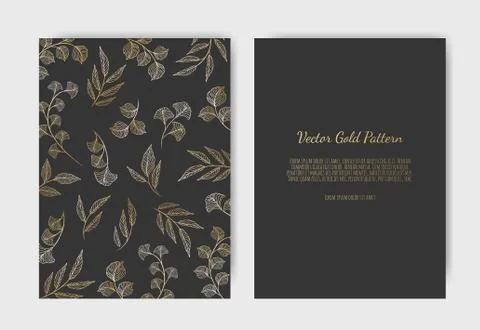 Golden Vector invitation with floral elements. Luxury ornament template. gree Stockillustratie