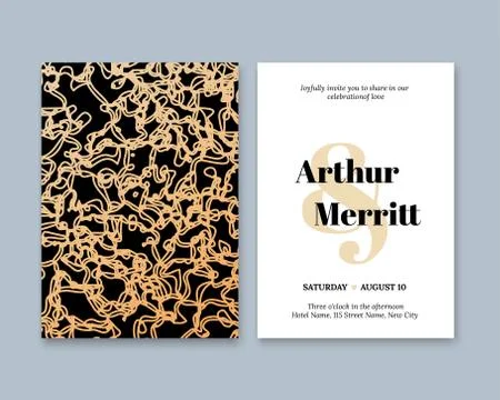 Golden Vector invitation with handmade abstract Stock Illustration
