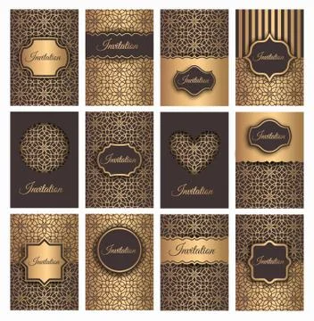 Golden Vector Invitations Set Stock Illustration
