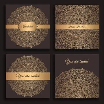 Golden Vector Invitations Set Stock Illustration