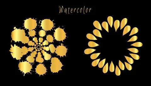 Golden vector paint splats set. Gold grunge elements. Golden inky blot set Stock Illustration