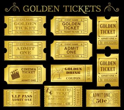 Golden Vector Ticket Templates Stock Illustration