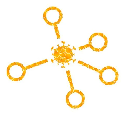 Golden Vector Virus Node Links Mosaic Icon 스톡 일러스트