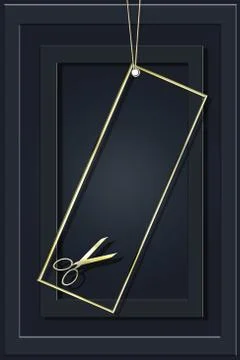 Golden vertical background with professional scissors for advertising a hair Stock Illustration