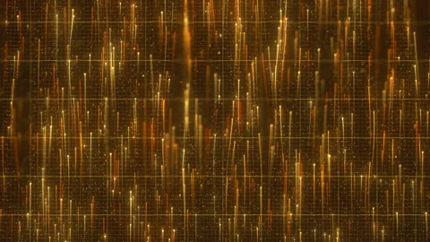 Golden Vertical Data Grid Glows Like A Futuristic Digital Rain Background. Stock Footage 339072479