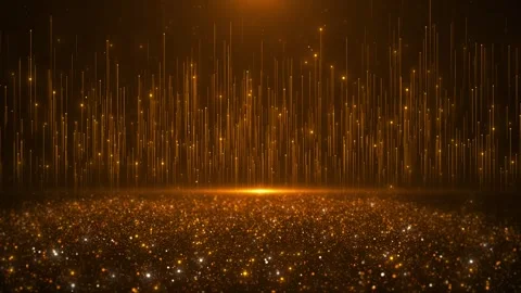 Golden vertical data lines background glowing particles, rising bars, and warm d Stock Footage 340418273